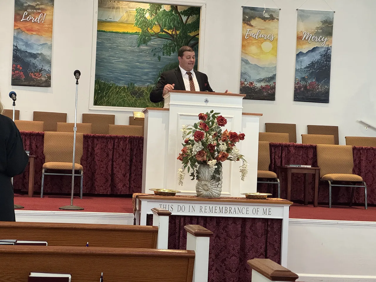 Preaching from the pulpit at Grace Baptist Church