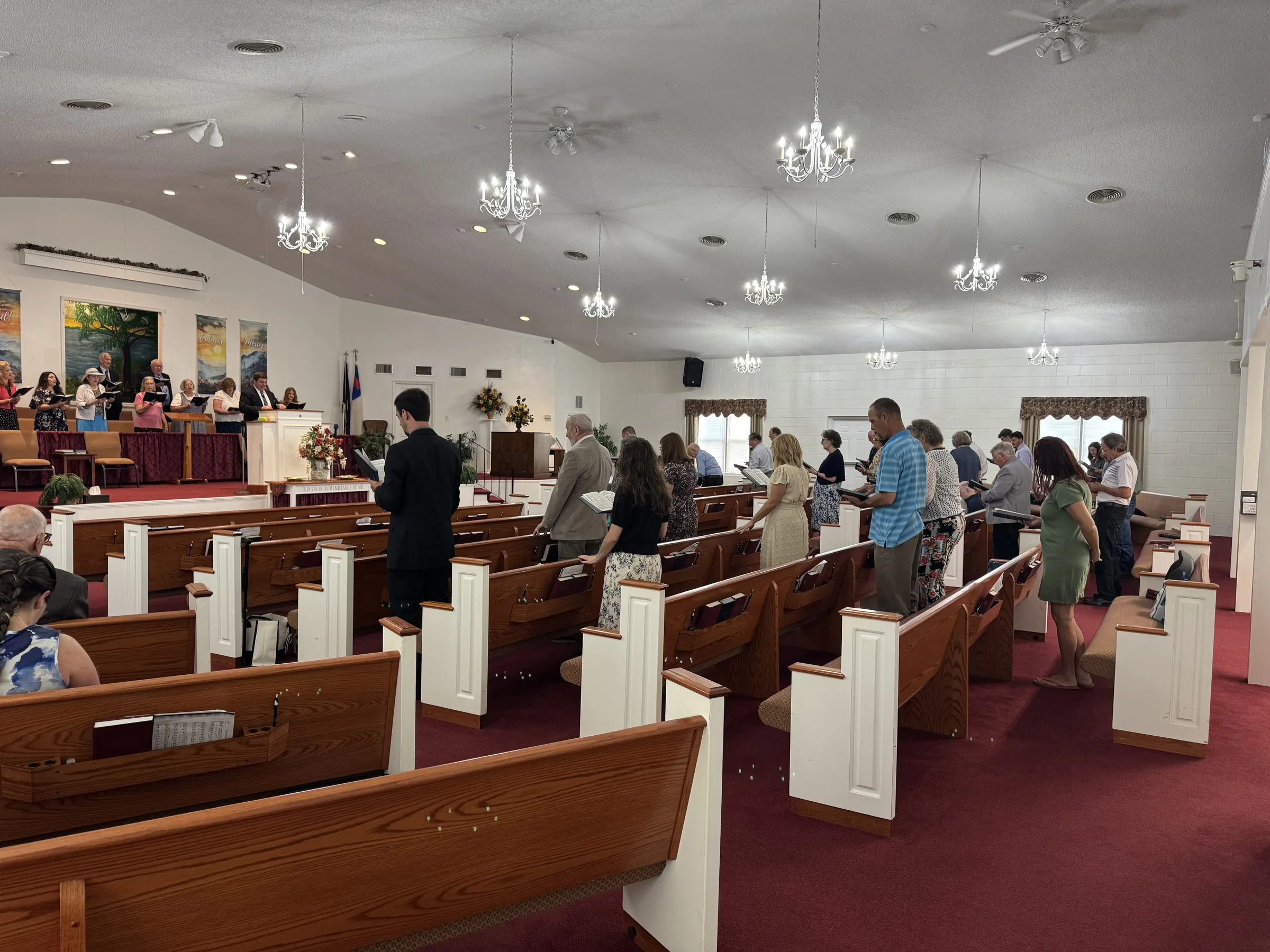The congregation and choir worship together at Grace Baptist Church