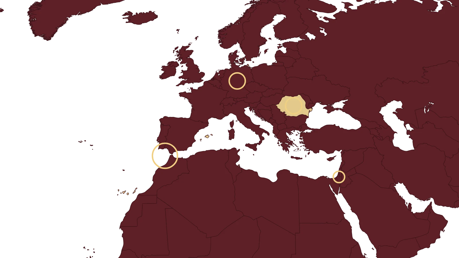 Map highlighting Germany, Romania, Israel, and the Canary Islands