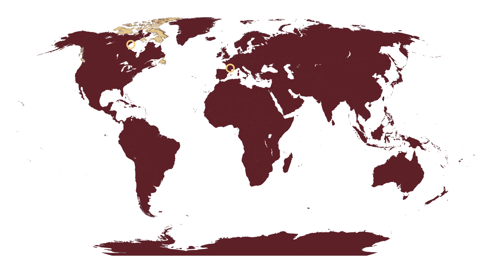 World map highlighting the United States and Canada
