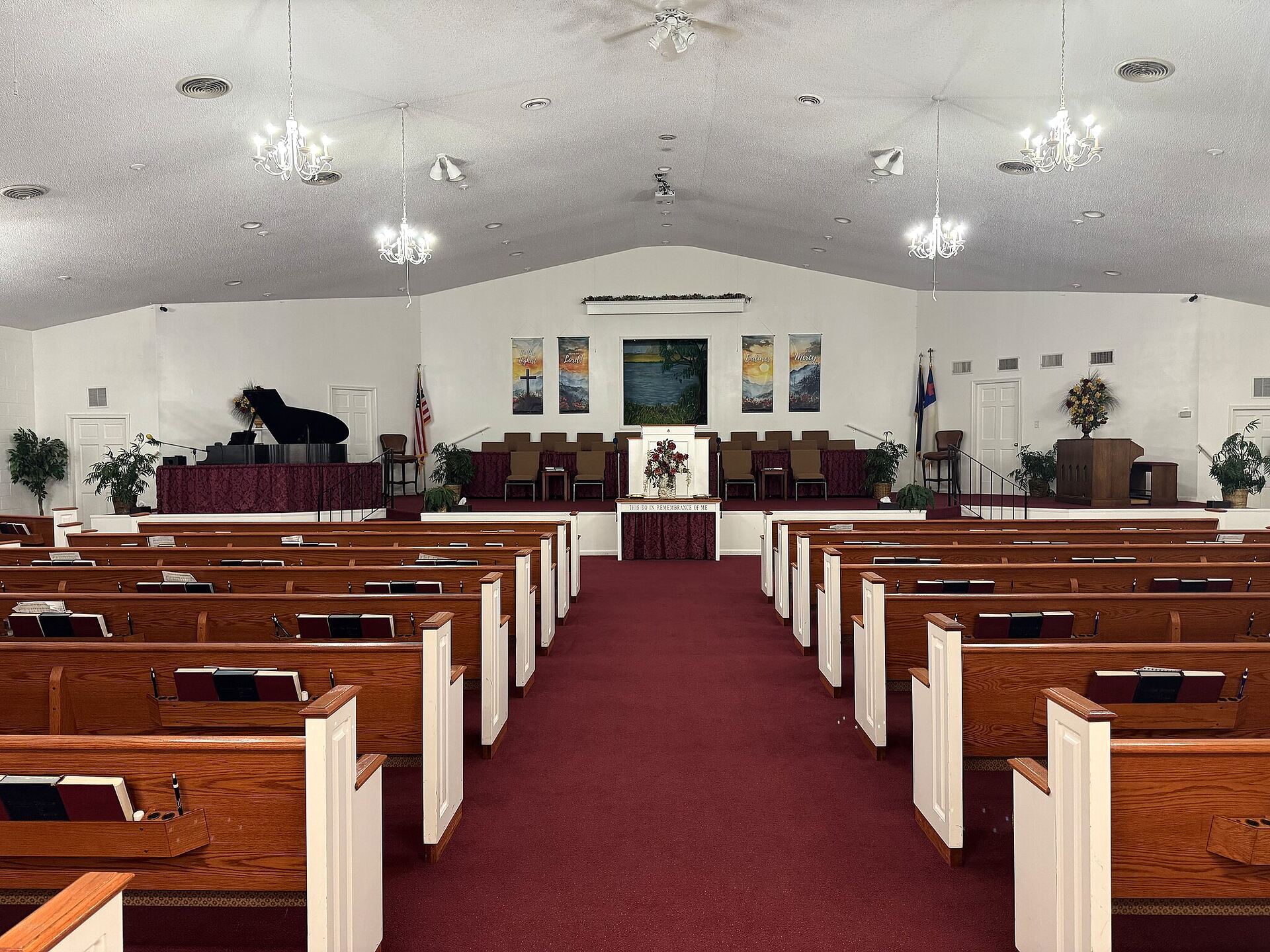 The pulpit and sanctuary at Grace Baptist Church